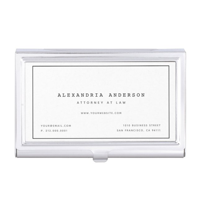 Minimalist White Lawyer Professional Card Case (Front)