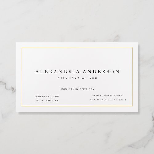 Minimalist White Lawyer Professional Foil Business Cards