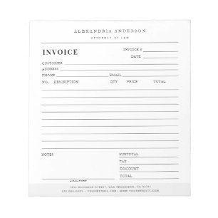 Minimalist White Lawyer Professional Invoice Notepad