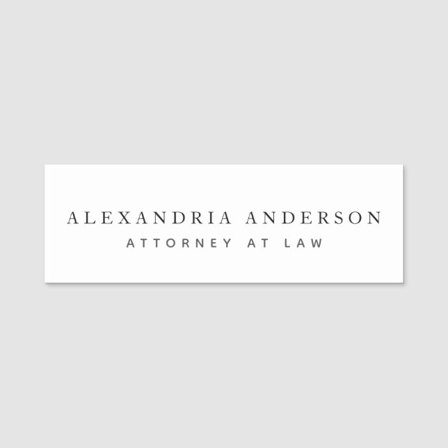 Minimalist White Lawyer Professional Name Tag (Front)