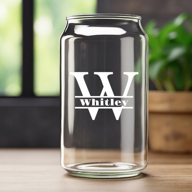 Minimalist White Letter W Monogram and Custom Name Can Glass (Creator Uploaded)
