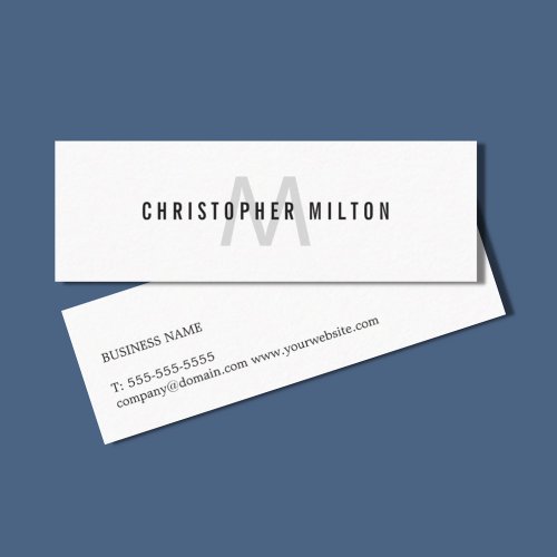 Minimalist White Light Grey Monogram Consultant Mini Business Card