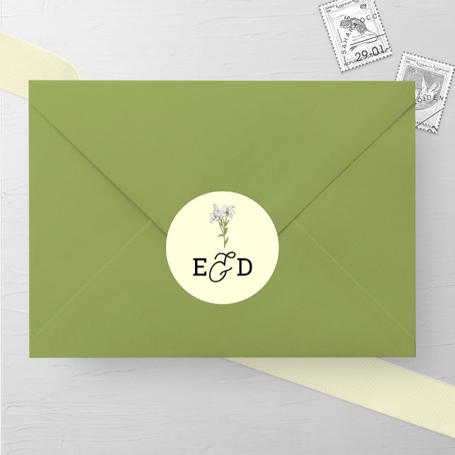 Minimalist White Lily Wedding Classic Round Sticker (Creator Uploaded)