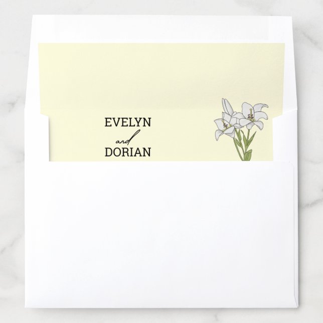 Minimalist White Lily Wedding Envelope Liner (In Envelope)