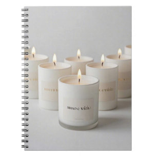 Minimalist white-line candles with tiny flames notebook