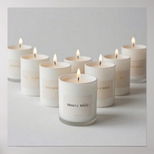 Minimalist white-line candles with tiny flames poster