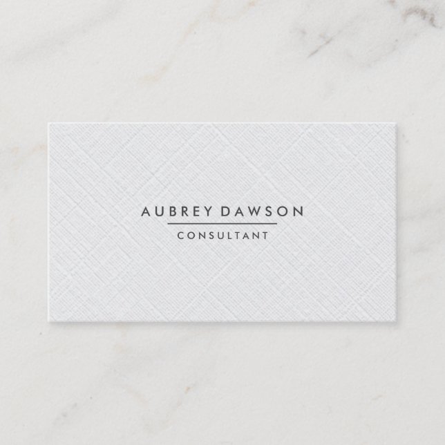 Minimalist White Linen Faux Business Card (Front)