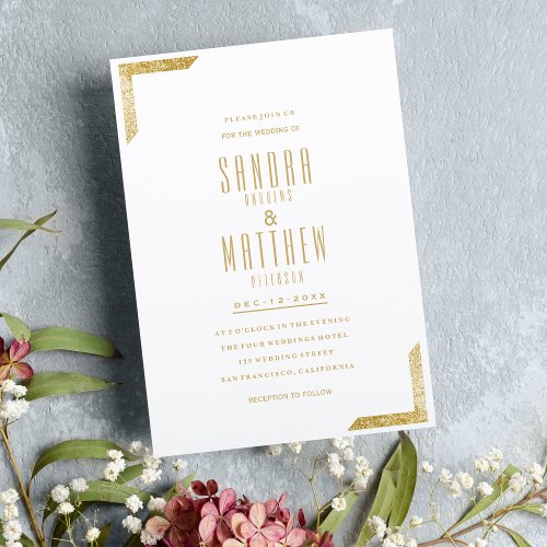 Minimalist white luxury gold glitter Wedding Invitation