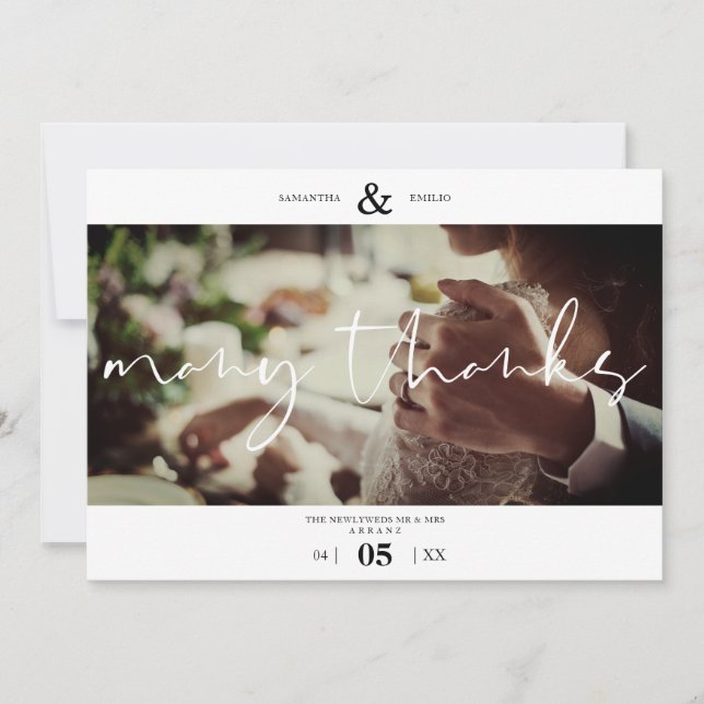 Minimalist White Many Thanks Photo Couple Wedding (Front)
