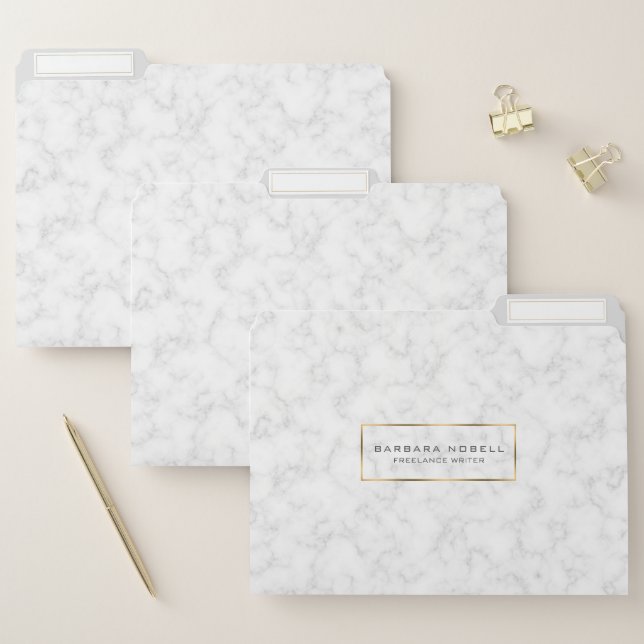 Minimalist White Marble Gold Frame 3 File Folders (Set)