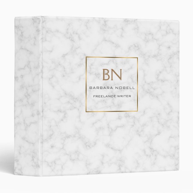 Minimalist White Marble Gold Frame 3 Ring Binder (Front/Spine)