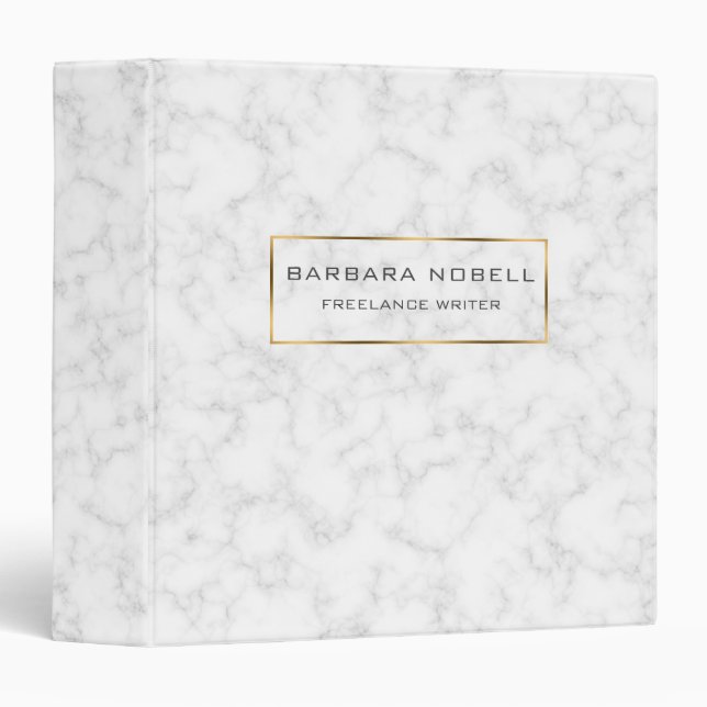Minimalist White Marble Gold Frame 3 Ring Binder 2 (Front/Spine)
