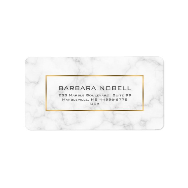 Minimalist White Marble Gold Frame Address Label (Front)