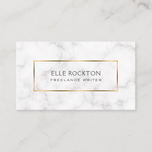 Minimalist White Marble Gold Frame Business Card