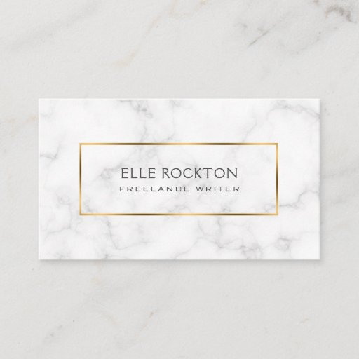 Customizable Minimalist White Marble Gold Frame Business Card