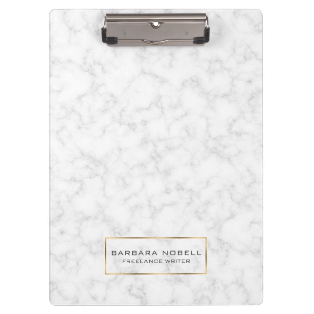 Minimalist White Marble Gold Frame Clipboard (Front)