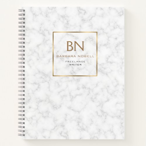 Minimalist White Marble Gold Frame Sketch Pad Notebook