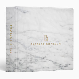 Minimalist White Marble Gold Monogram Binder