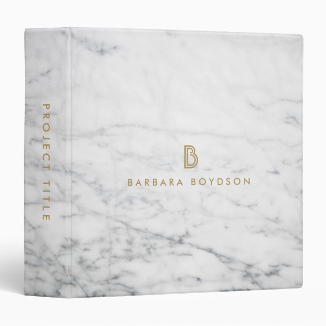 Minimalist White Marble Gold Monogram Binder (Front/Spine)