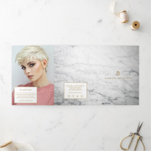 Minimalist White Marble Gold Monogram Brochure