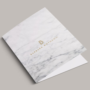 Minimalist White Marble Gold Monogram Pocket Folder