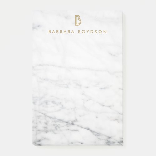 Minimalist White Marble Gold Monogram Post_it Notes