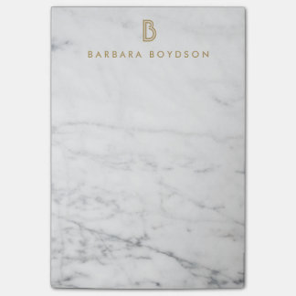 Minimalist White Marble Gold Monogram Post-it Notes