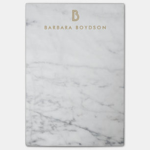 Minimalist White Marble Gold Monogram Post-it Notes