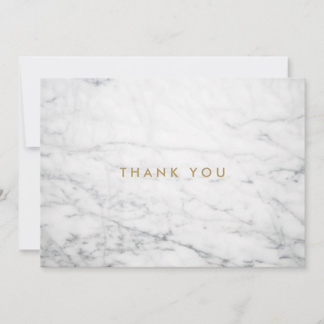 Minimalist White Marble Gold Monogram Thank You Note Card (Front)