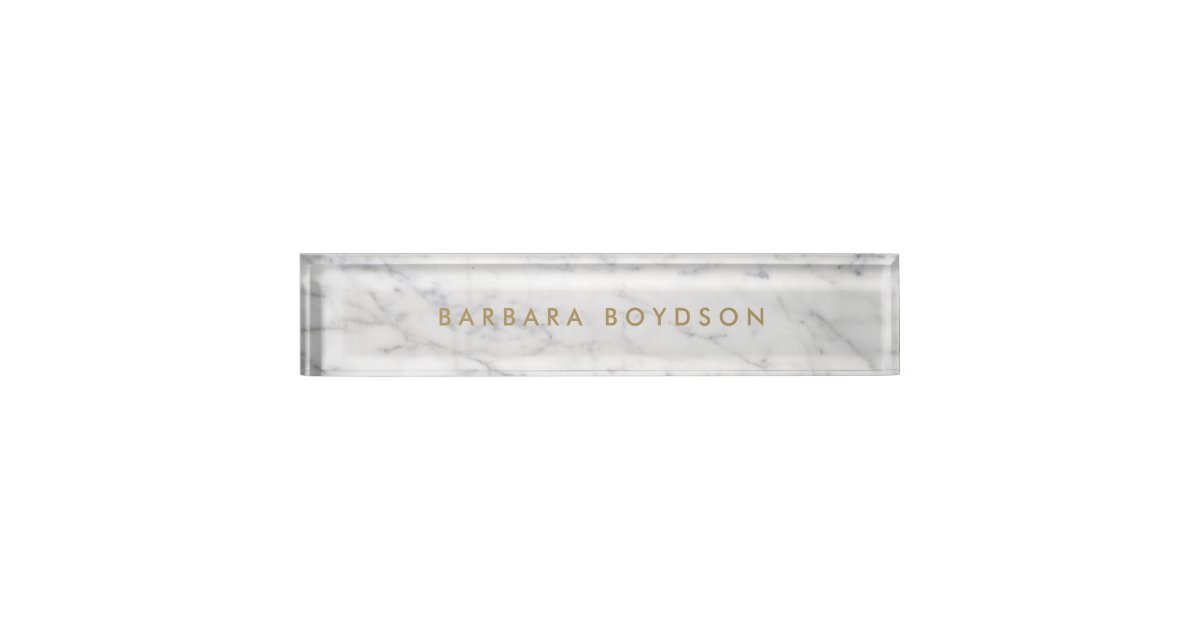 Minimalist White Marble Gold Name Personalized Nameplate Zazzle