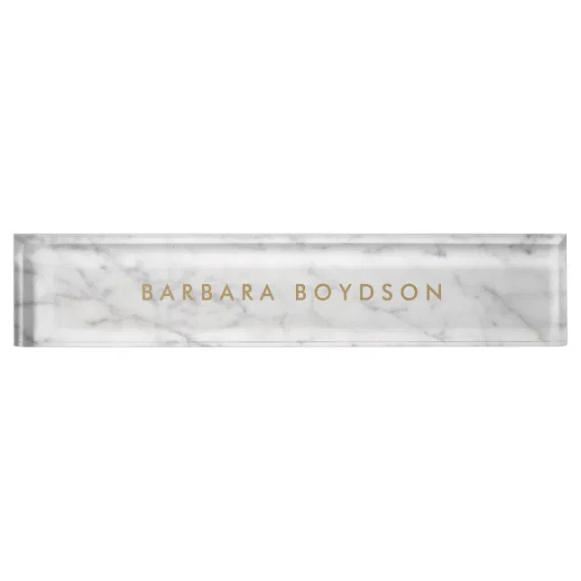 Minimalist White Marble Gold Name Personalized Nameplate | Zazzle