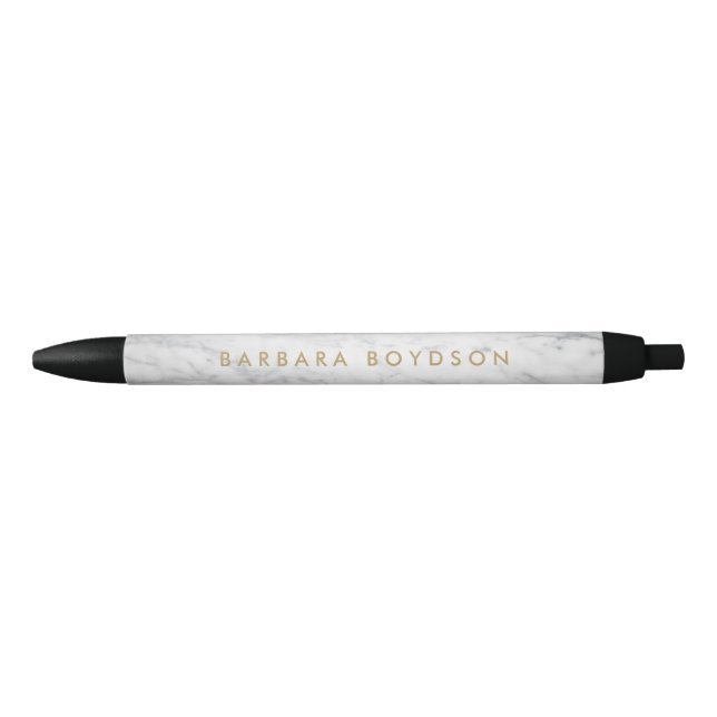 Minimalist White Marble Gold Name Personalized Pen (Front)