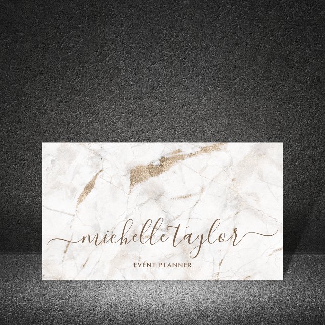 Minimalist white marble  gold signature script business card (Creator Uploaded)