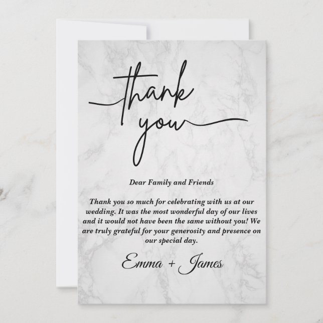 Minimalist White Marble Thank You Card (Front)