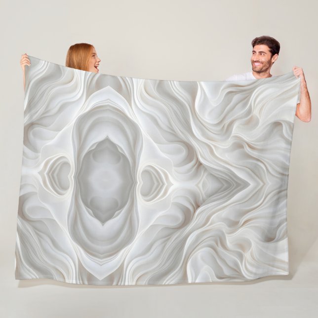 Minimalist White Marble Wave Fleece Blanket Modern (In Situ)