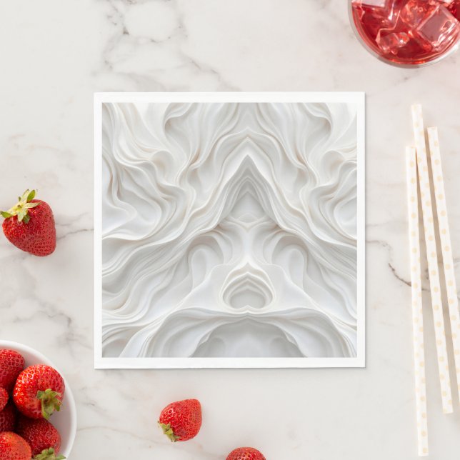 Minimalist White Marble Wave Pattern Napkins  (Insitu)