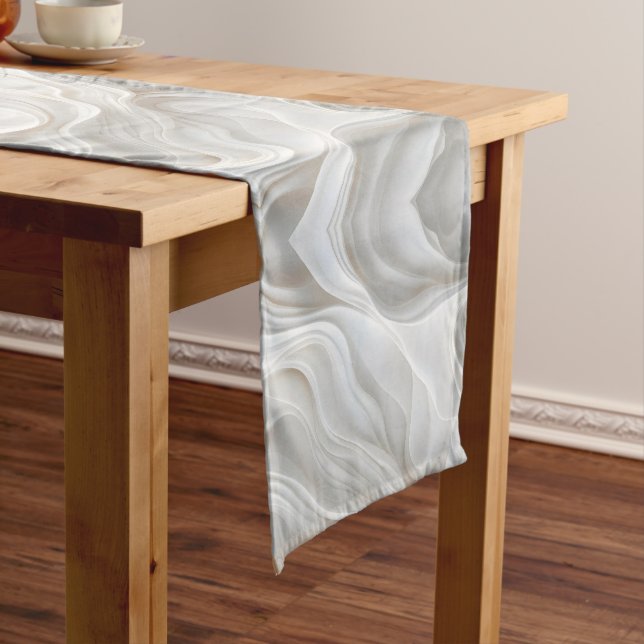 Minimalist White Marble Wave Table Runner Elegant (In Situ)