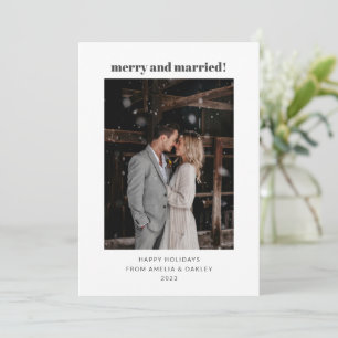 Minimalist White Merry Married Christmas Photo Holiday Card