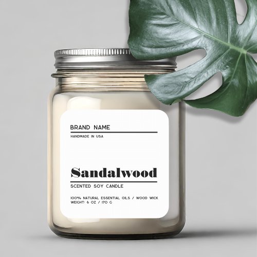 Minimalist white modern candle product label