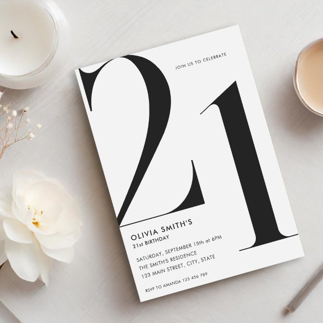 Minimalist White Modern Chic 21st Birthday Invitation (Creator Uploaded)