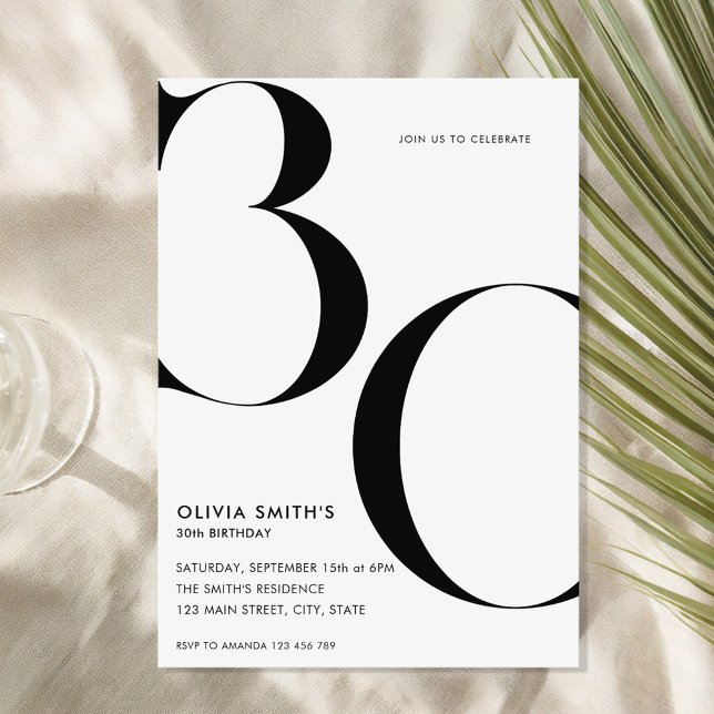 Minimalist White Modern Chic 30th Birthday Invitation (Creator Uploaded)