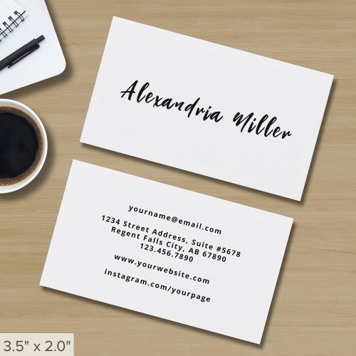 Minimalist White Modern Handwritten Script Business Card