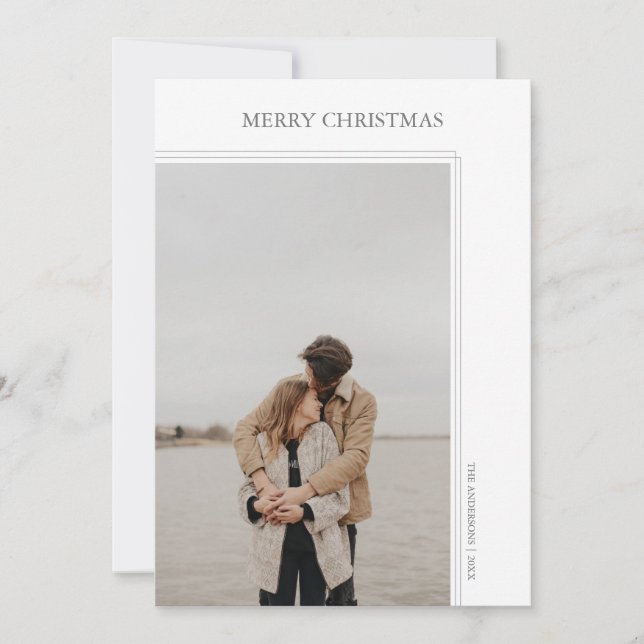 Minimalist White Modern Photo Holiday Card (Front)
