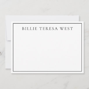 Minimalist White Modern Simple Border Monogram Note Card