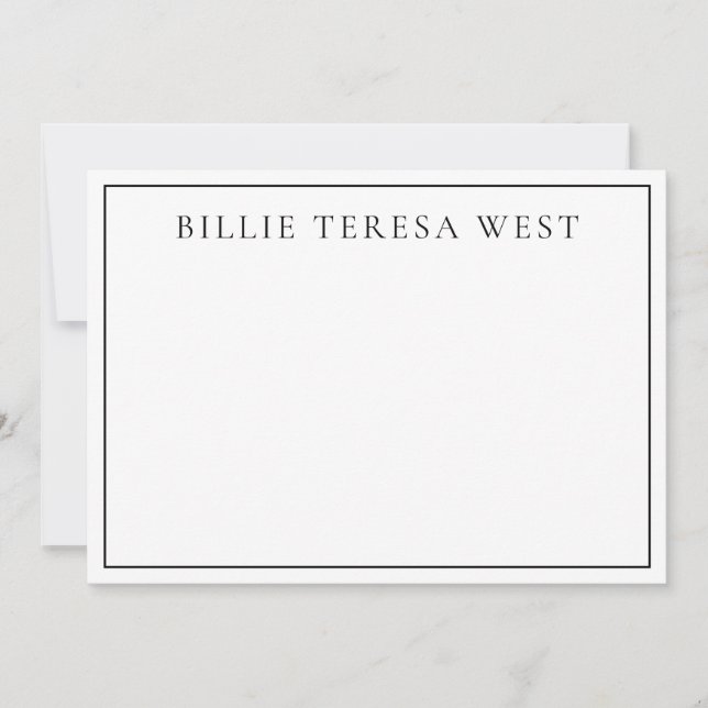 Minimalist White | Modern Simple Border Monogram Note Card (Front)