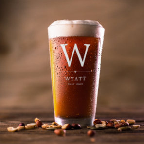 Minimalist White Monogram Best Man Glass