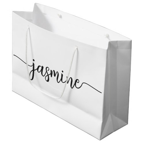 Minimalist White Monogram Girly Script Large  Large Gift Bag