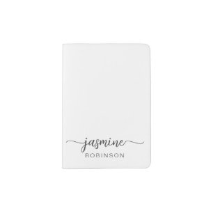 Minimalist White Monogram Name Signature Passport Holder
