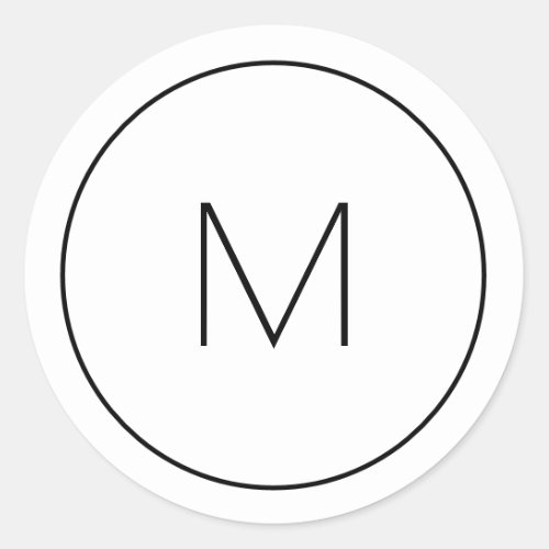 Minimalist White Monogram Simple Single Letter Classic Round Sticker