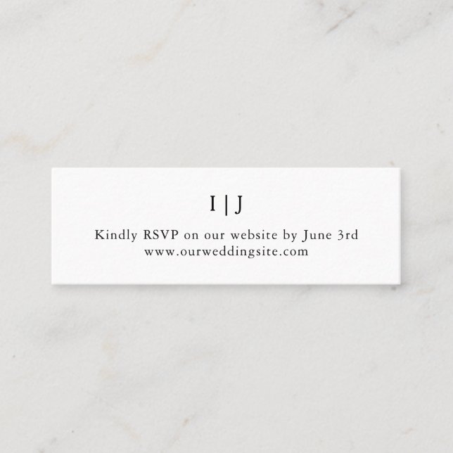 Minimalist White Monogram Wedding Website Mini Business Card (Front)